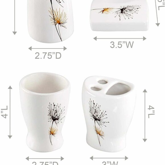 4PC Bathroom Accessory Set - Soap Dish, Dispenser, Tumbler, Toothbrush Holder - Picture 3 of 3